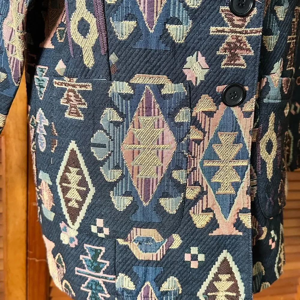 Vintage 90s Sunbelt Aztec Tapestry Men’s Blazer Jacket